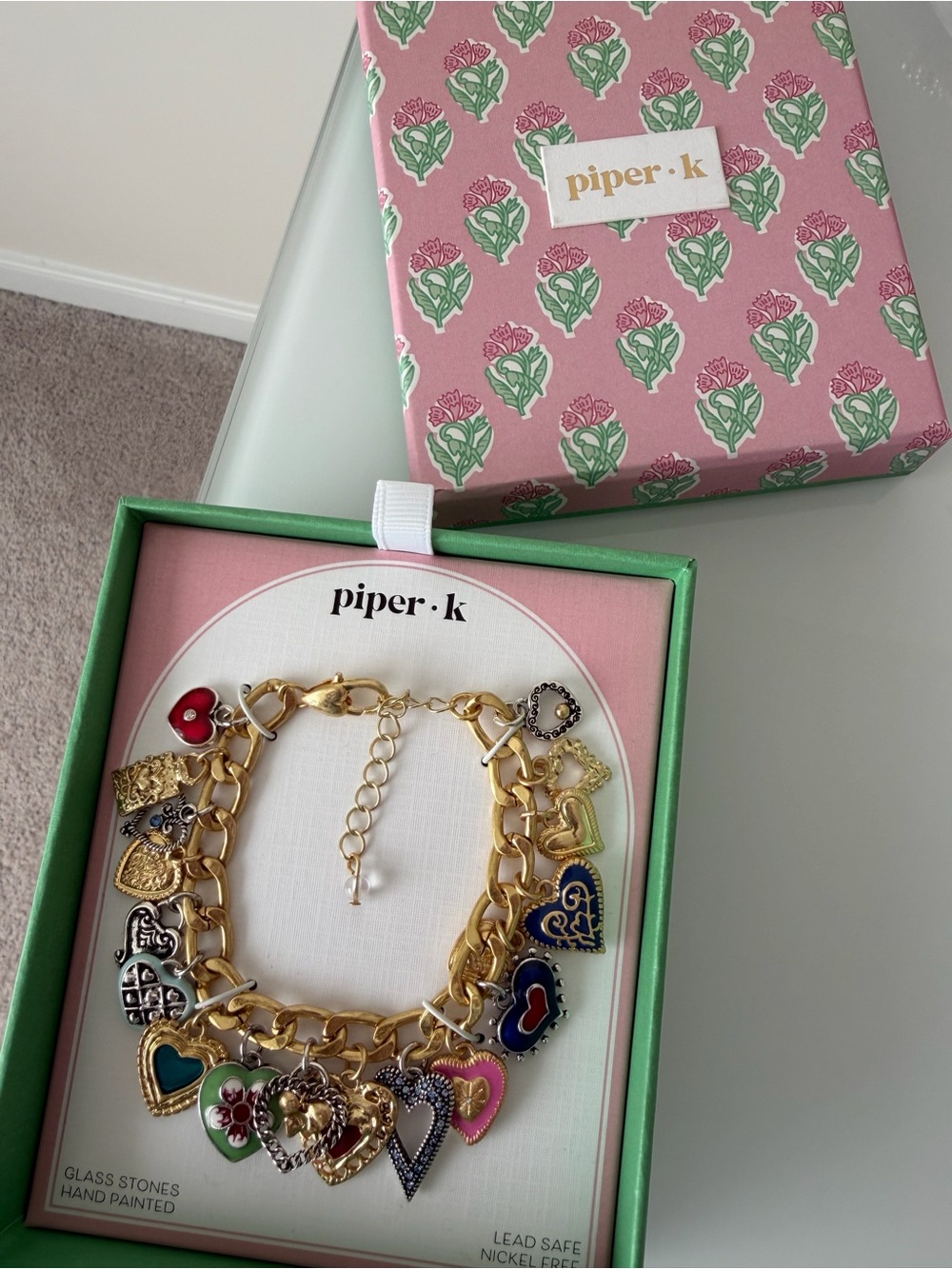 piper k colorful Heart Charms gold Bracelet